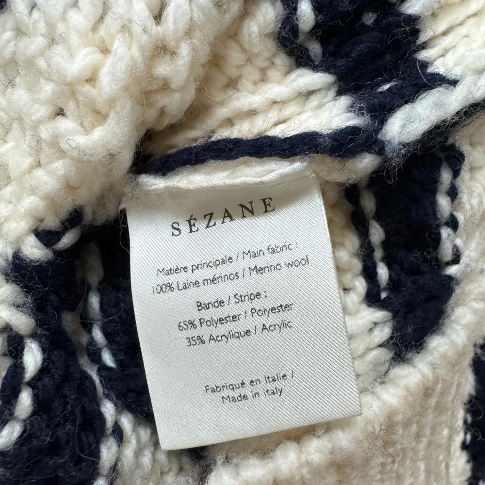Sezane Striped Cream and Black Sweater with Button - Picture 4 of 8